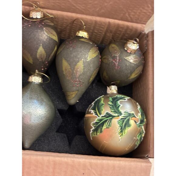5- Green Gold hand crafted glass Xmas ornaments onion tear drop Glitter Leafs - Picture 12 of 14